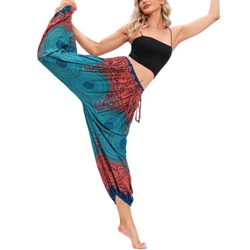 Buddha Stones Loose Circle-shaped Flowers Pattern Harem Trousers Women's Yoga Pants - image 10