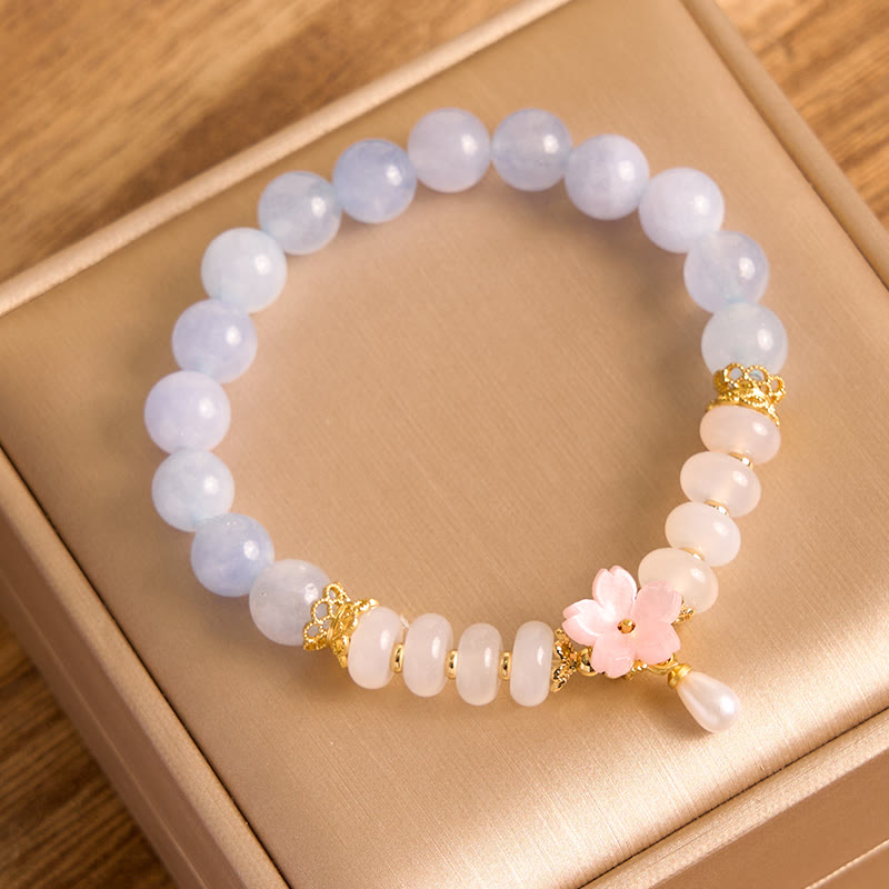Buddha Stones Aquamarine White Agate Pearl Abacus Beads Flower Healing Bracelet - image 5