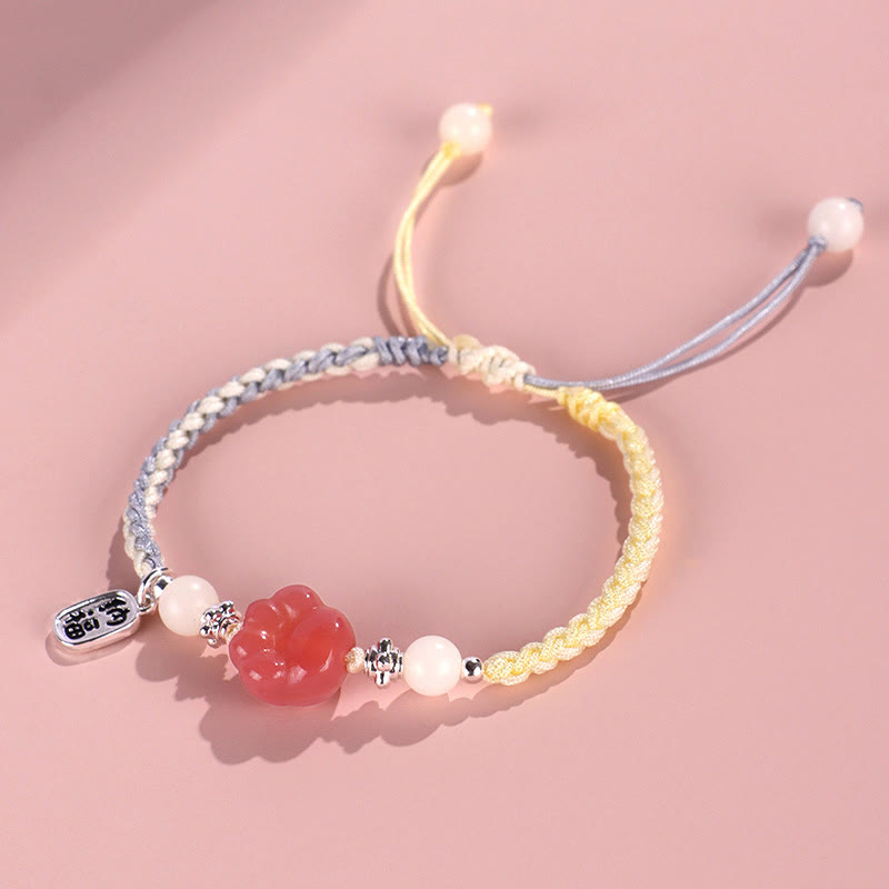 Buddha Stones Yanyuan Agate Cat Claw Paw White Bodhi Seed Fu Character Positive Braided Rope Bracelet - image 3