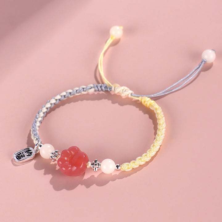 Buddha Stones Yanyuan Agate Cat Claw Paw White Bodhi Seed Fu Character Positive Braided Rope Bracelet - image 3