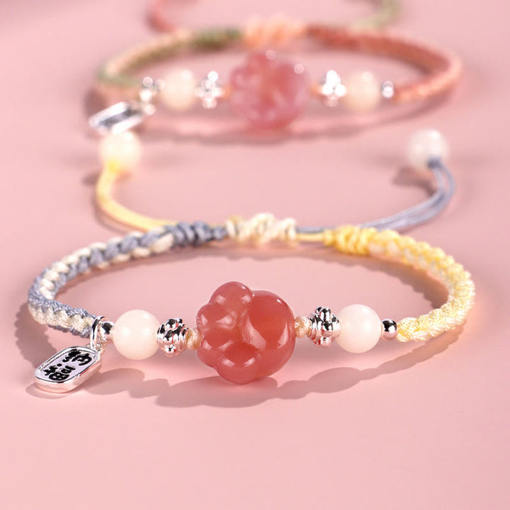 Buddha Stones Yanyuan Agate Cat Claw Paw White Bodhi Seed Fu Character Positive Braided Rope Bracelet - image 0