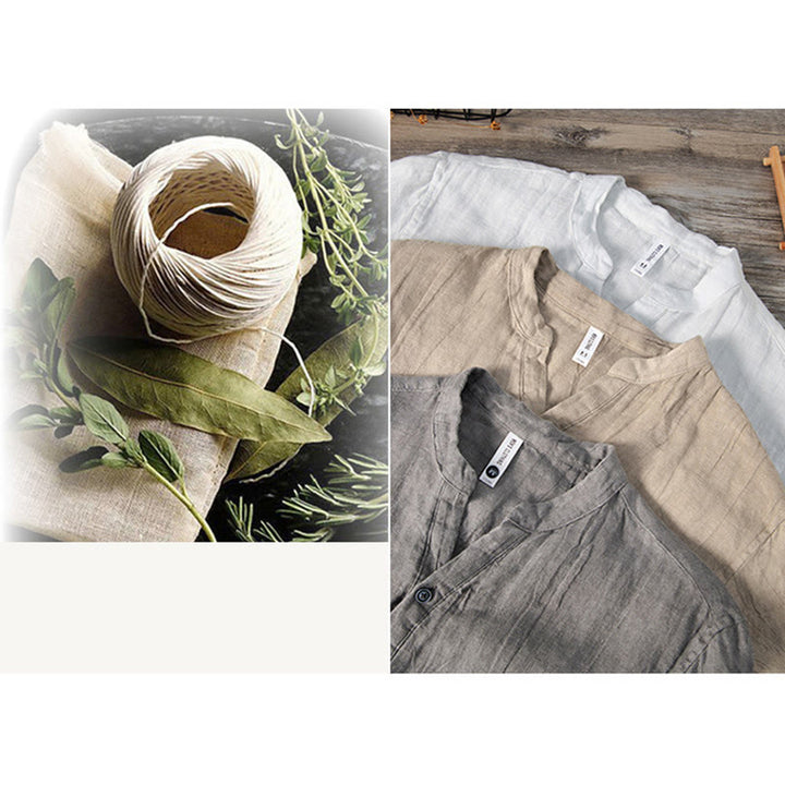 Buddha Stones Solid Color Long Sleeve Half Button Shirt Cotton Linen Men Clothing - image 18