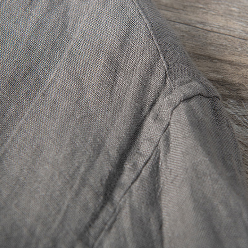 Buddha Stones Solid Color Long Sleeve Half Button Shirt Cotton Linen Men Clothing - image 7