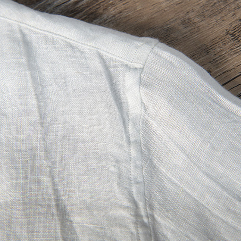 Buddha Stones Solid Color Long Sleeve Half Button Shirt Cotton Linen Men Clothing - image 13