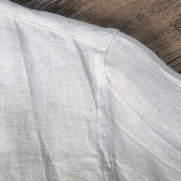 Buddha Stones Solid Color Long Sleeve Half Button Shirt Cotton Linen Men Clothing - image 13