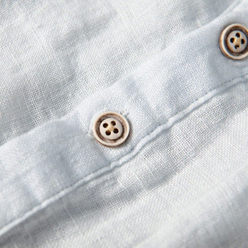 Buddha Stones Solid Color Long Sleeve Half Button Shirt Cotton Linen Men Clothing - image 14