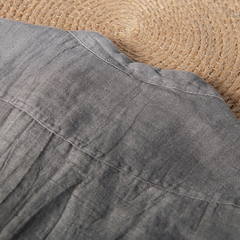 Buddha Stones Solid Color Long Sleeve Half Button Shirt Cotton Linen Men Clothing - image 4