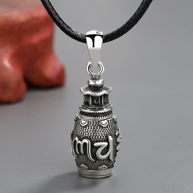 Buddha Stones Om Mani Padme Hum Copper Creativity Necklace Pendant - Six True Words Necklace Pendant(with Black Rope) - image 0