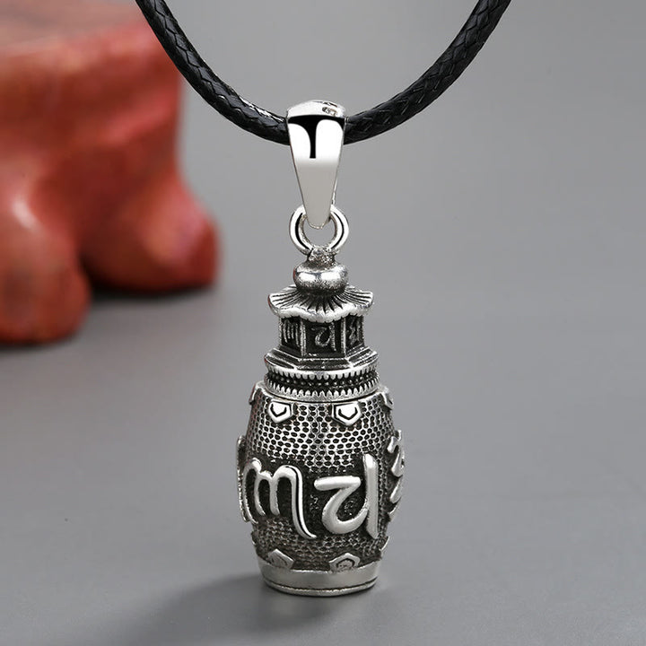 Buddha Stones Om Mani Padme Hum Copper Creativity Necklace Pendant - Six True Words Necklace Pendant(with Black Rope) - image 0