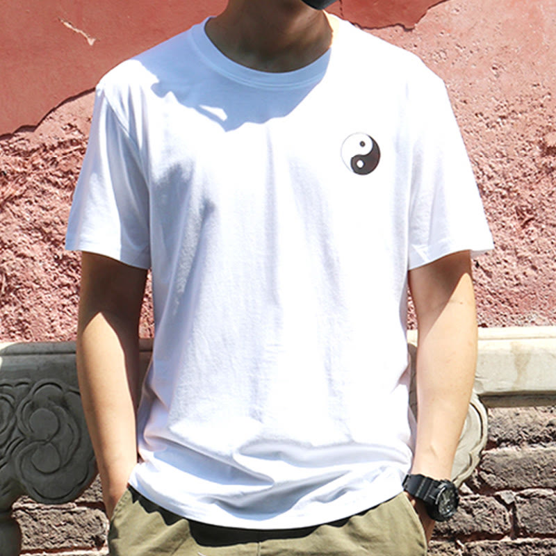 Buddha Stones Men's Summer Round Neck Short Sleeve Yin Yang Cotton T-Shirt - White - US/UK/AU42,EU52 (3XL) - image 8