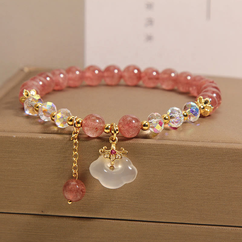Buddha Stones Natural Strawberry Quartz Crystal White Agate Auspicious Cloud Healing Bracelet - image 4