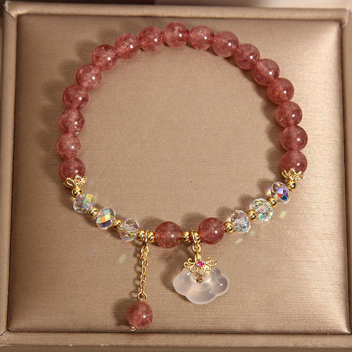 Buddha Stones Natural Strawberry Quartz Crystal White Agate Auspicious Cloud Healing Bracelet - image 6