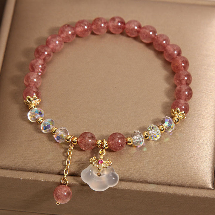 Buddha Stones Natural Strawberry Quartz Crystal White Agate Auspicious Cloud Healing Bracelet - image 1