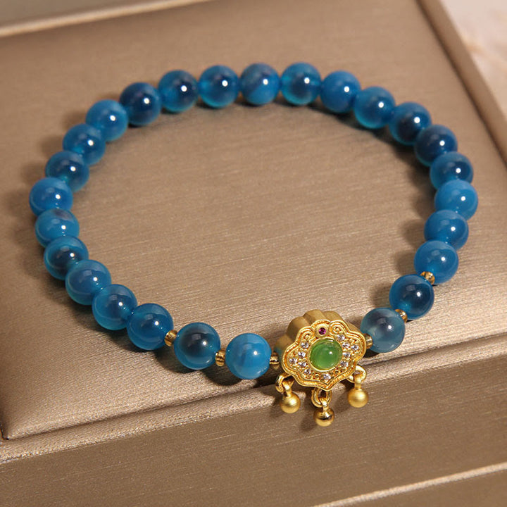 Buddha Stones Blue Candy Agate Chinese Lock Charm Healing Bracelet - image 6