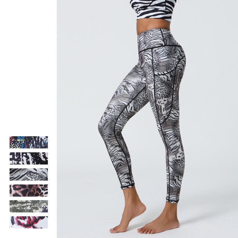 Buddha Stones Rose Lines Tiger Leopard Print Sports Fitness High Waist Leggings Women's Yoga Pants With Pockets - image 13