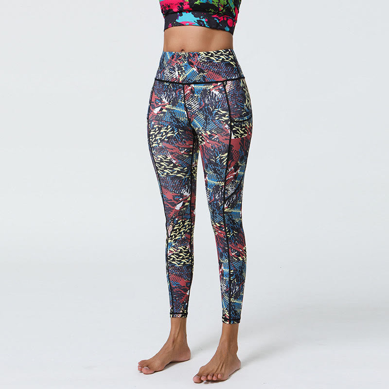 Buddha Stones Rose Lines Tiger Leopard Print Sports Fitness High Waist Leggings Women's Yoga Pants With Pockets - Colorful - US12,UK/AU16,EU44 (XL) - image 19