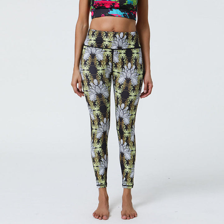 Buddha Stones Flowers Geometric Mandalas Print Sports Fitness Yoga High Waist Leggings Women's Pants - Yellow Green White Flowers - US12,UK/AU16,EU44 (XL) - image 17