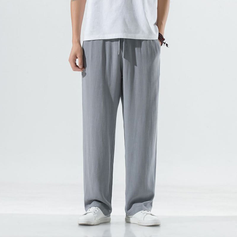 Buddha Stones Solid Color Cotton Linen Men's Wide Leg Pants With Pockets - Gray - US/UK/AU50,EU60 (5XL) - image 8