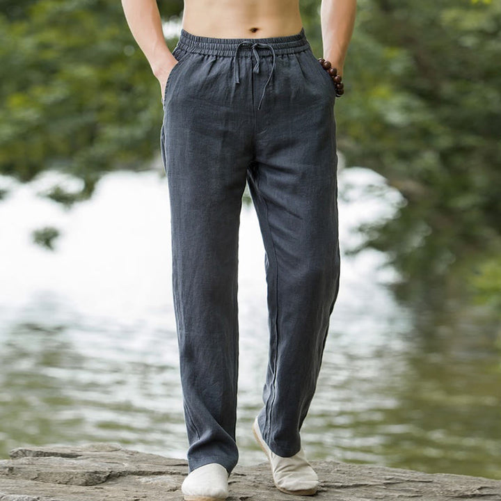 Buddha Stones Solid Color Cotton Linen Men's Wide Leg Pants With Pockets - image 10