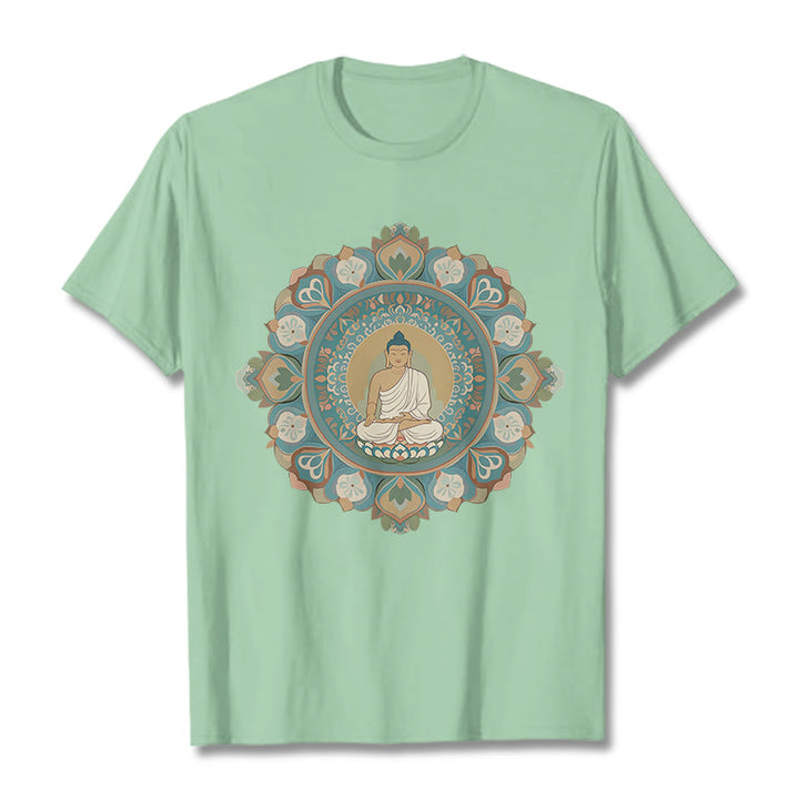 Buddha Stones Mandala Flower Buddha Tee T-shirt - PaleGreen - 2XL - image 0