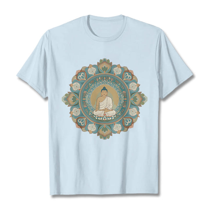 Buddha Stones Mandala Flower Buddha Tee T-shirt - LightCyan - 2XL - image 17