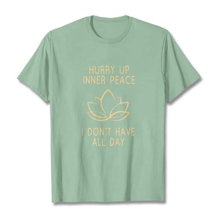 Buddha Stones HURRY UP INNER PEACE Tee T-shirt - PaleGreen - Lotus - XXL - image 6