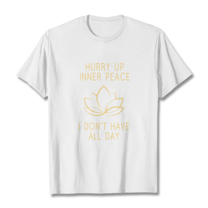 Buddha Stones HURRY UP INNER PEACE Tee T-shirt - White - Lotus - XXL - image 1