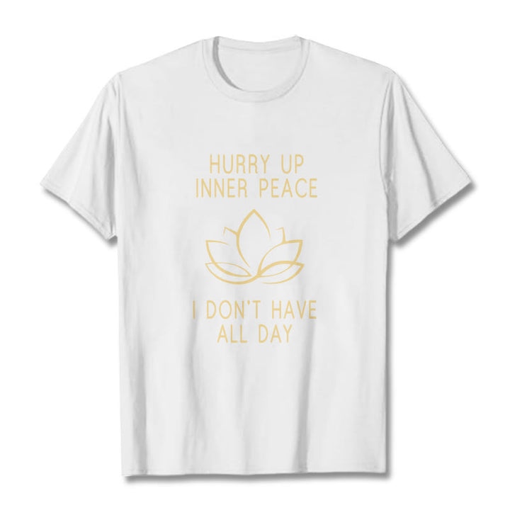 Buddha Stones HURRY UP INNER PEACE Tee T-shirt - White - Lotus - XXL - image 1