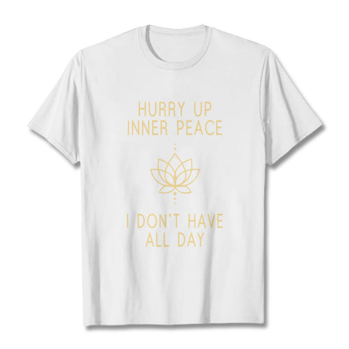 Buddha Stones HURRY UP INNER PEACE Tee T-shirt - White - Lotus Lines - XXL - image 10