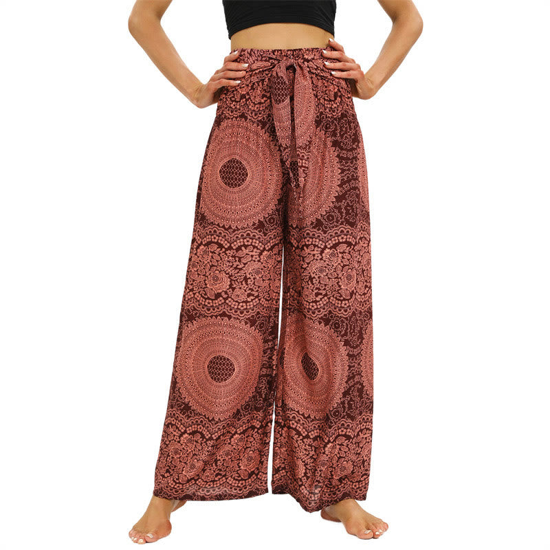 Buddha Stones Boho Lace-up Wide Leg Pants Women's Yoga Pants - LightCoral - US2-12,UK/AU6-16,EU34-44 (F) - image 1