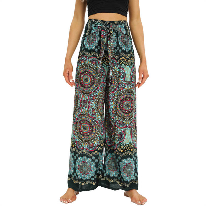 Buddha Stones Boho Mandala Print Lace-up Wide Leg Pants Women's Yoga Pants - LightSeaGreen - US2-12,UK/AU6-16,EU34-44 (F) - image 9