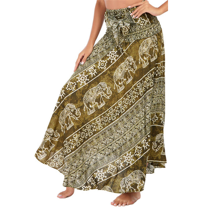 Buddha Stones Two Style Wear Boho Elephant Geometry Lace-up Skirt Dress - OliveDrab - US4-12,UK/AU8-16,EU36-44 (F) - image 32