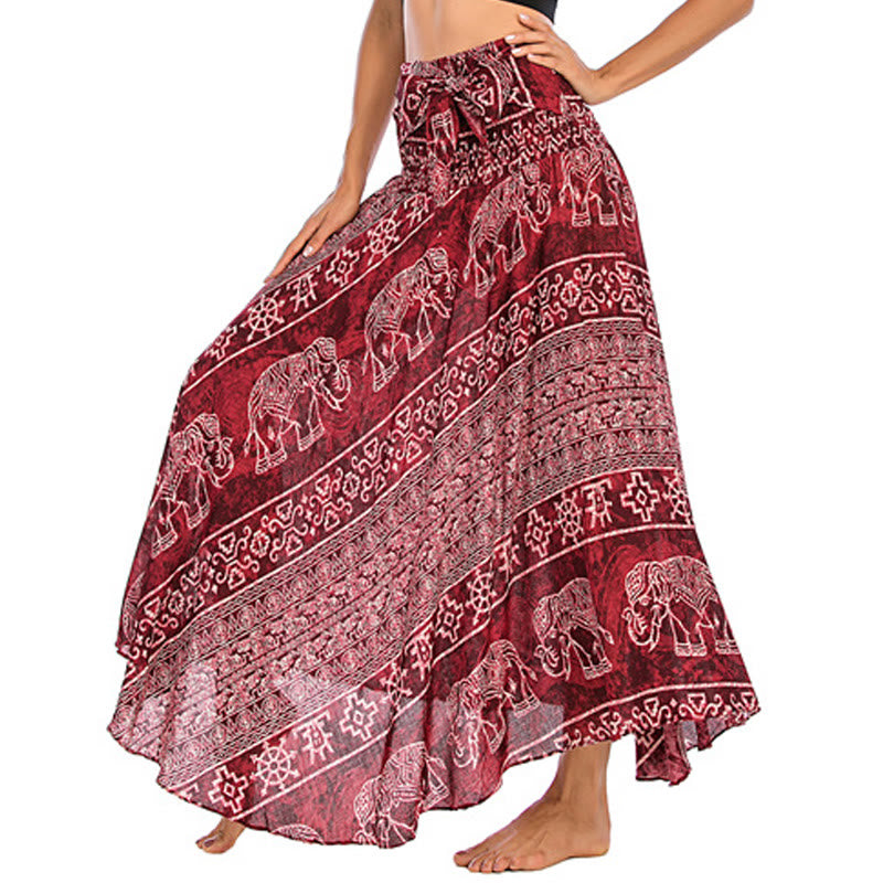 Buddha Stones Two Style Wear Boho Elephant Geometry Lace-up Skirt Dress - Crimson - US4-12,UK/AU8-16,EU36-44 (F) - image 8