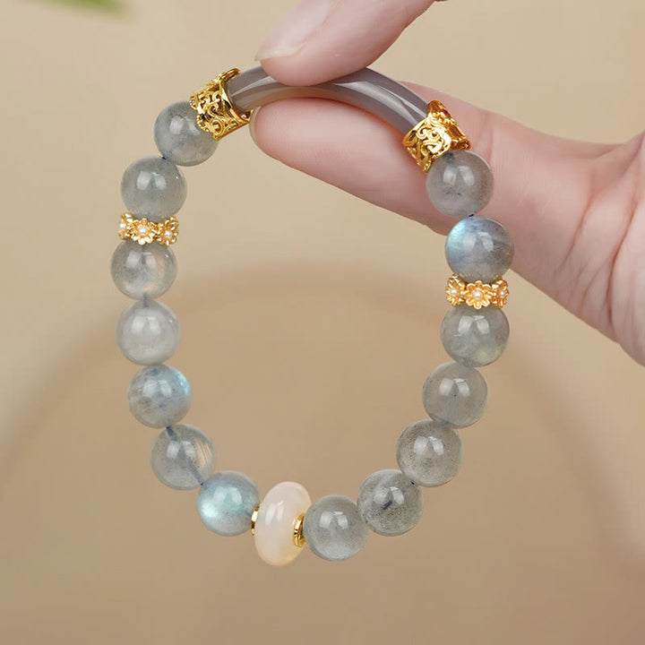 Buddha Stones Natural Labradorite Moonstone Healing Change Bracelet - Labradorite&Moonstone(Wrist Circumference: 14-15cm) - image 0