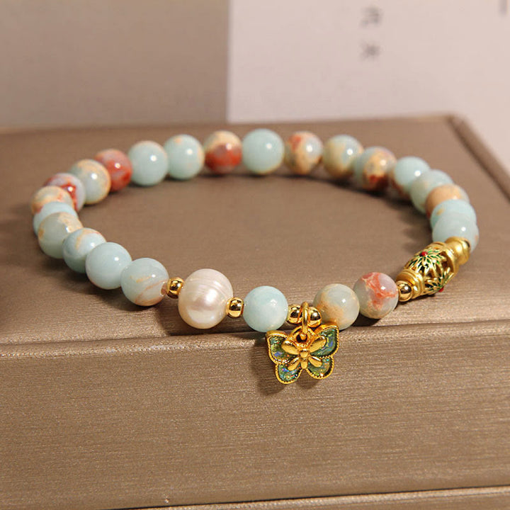 Buddha Stones Shoushan Stone Pearl Butterfly Wealth Bracelet - image 2