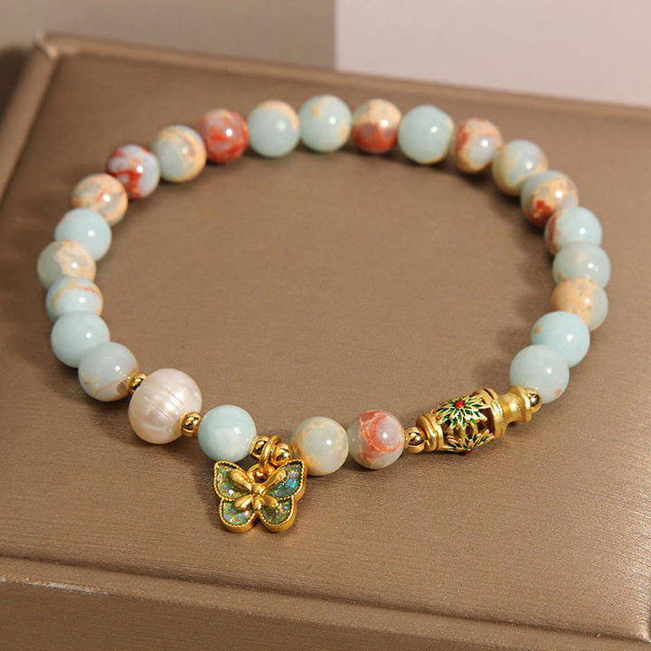 Buddha Stones Shoushan Stone Pearl Butterfly Wealth Bracelet - image 3