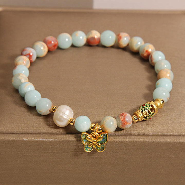 Buddha Stones Shoushan Stone Pearl Butterfly Wealth Bracelet - image 4