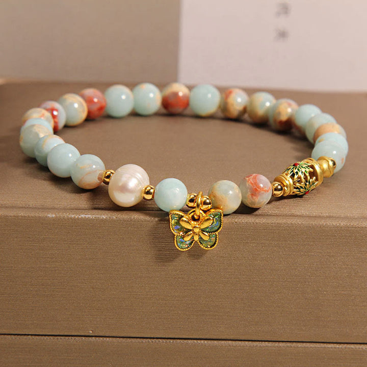 Buddha Stones Shoushan Stone Pearl Butterfly Wealth Bracelet - Shoushan Stone(Wrist Circumference: 14-17cm) - image 0