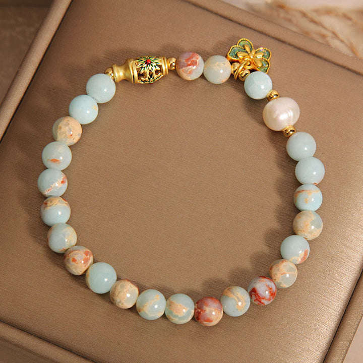 Buddha Stones Shoushan Stone Pearl Butterfly Wealth Bracelet - image 6