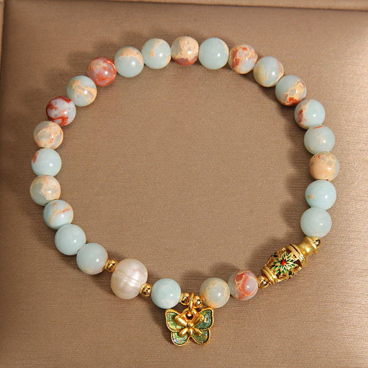 Buddha Stones Shoushan Stone Pearl Butterfly Wealth Bracelet - image 5
