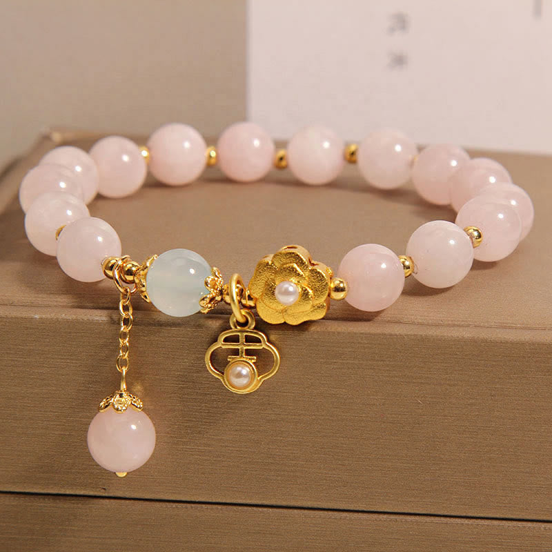 Buddha Stones Natural Pink Crystal Lucky Flower Warmth Bracelet - image 1