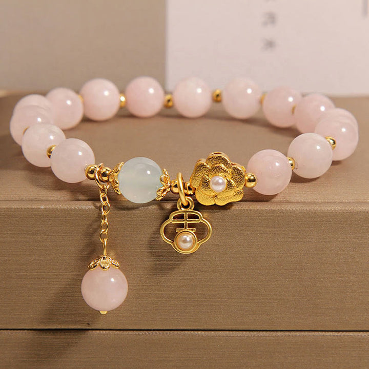 Buddha Stones Natural Pink Crystal Lucky Flower Warmth Bracelet - Pink Crystal(Wrist Circumference: 14-17cm) - image 0