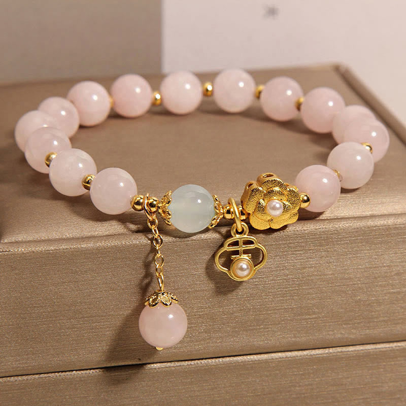 Buddha Stones Natural Pink Crystal Lucky Flower Warmth Bracelet - image 2