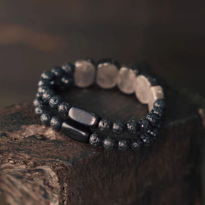 Buddha Stones Natural Silver Sheen Obsidian Lava Rock Communication Bracelet - image 3