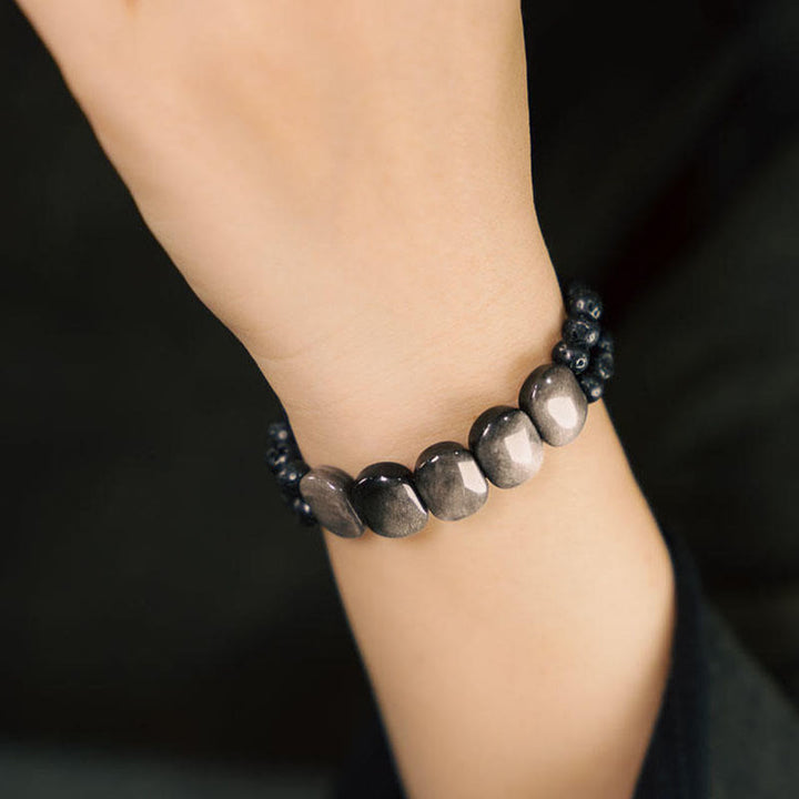 Buddha Stones Natural Silver Sheen Obsidian Lava Rock Communication Bracelet - image 4