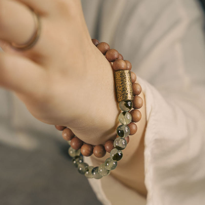 Buddha Stones Green Rutilated Quartz Natural Sandalwood Purification Bracelet - image 3
