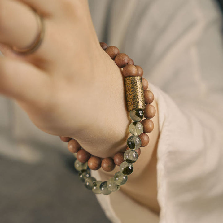 Buddha Stones Green Rutilated Quartz Natural Sandalwood Purification Bracelet - image 3