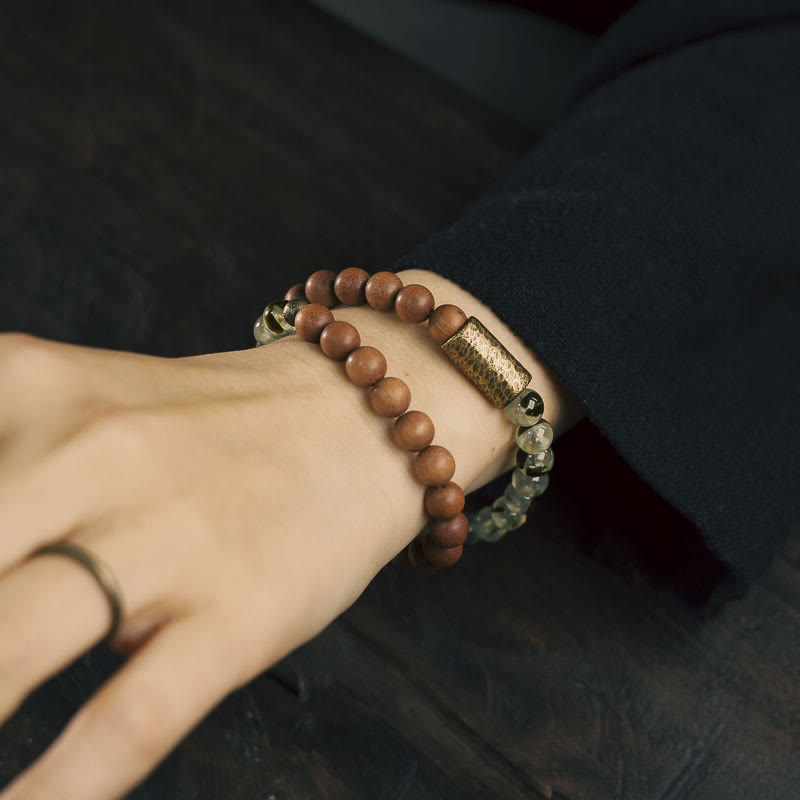 Buddha Stones Green Rutilated Quartz Natural Sandalwood Purification Bracelet - 18cm fit for Wrist Circumference 17-17.5cm - image 4