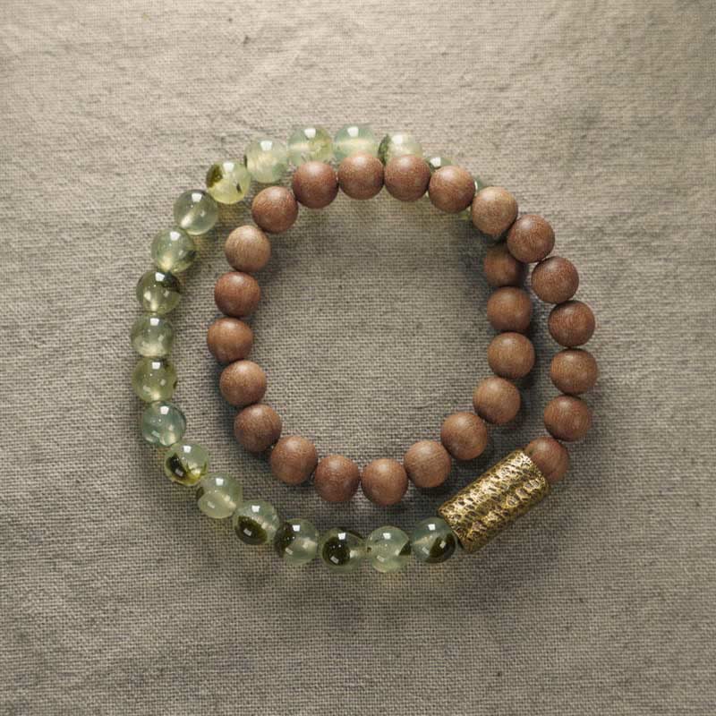 Buddha Stones Green Rutilated Quartz Natural Sandalwood Purification Bracelet - image 0