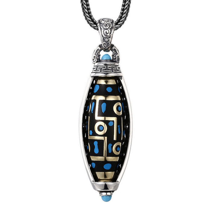 Buddha Stones Tibetan Om Mani Padme Hum Nine-Eye Dzi Bead Pattern Peace Purity Rotatable Necklace Pendant - image 1